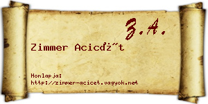 Zimmer Acicét névjegykártya